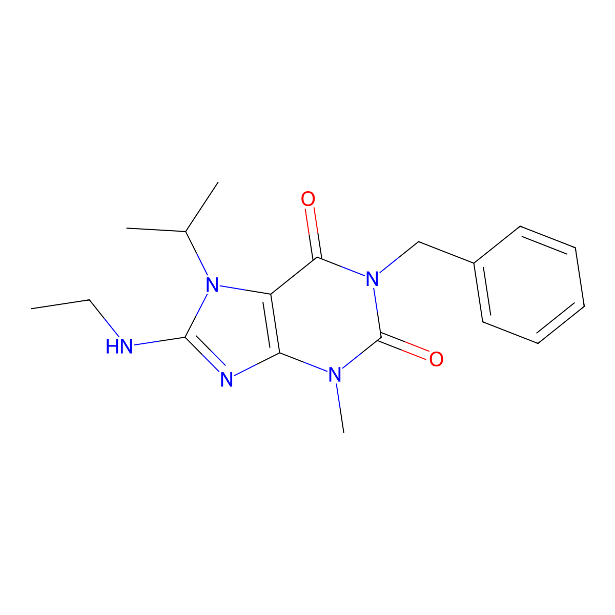 1-benzyl-8-(ethylamino)-7-isopropyl-3-methyl-1H-purine-2,6(3H,7H)-dione molecular structure, CAS 1105198-60-4