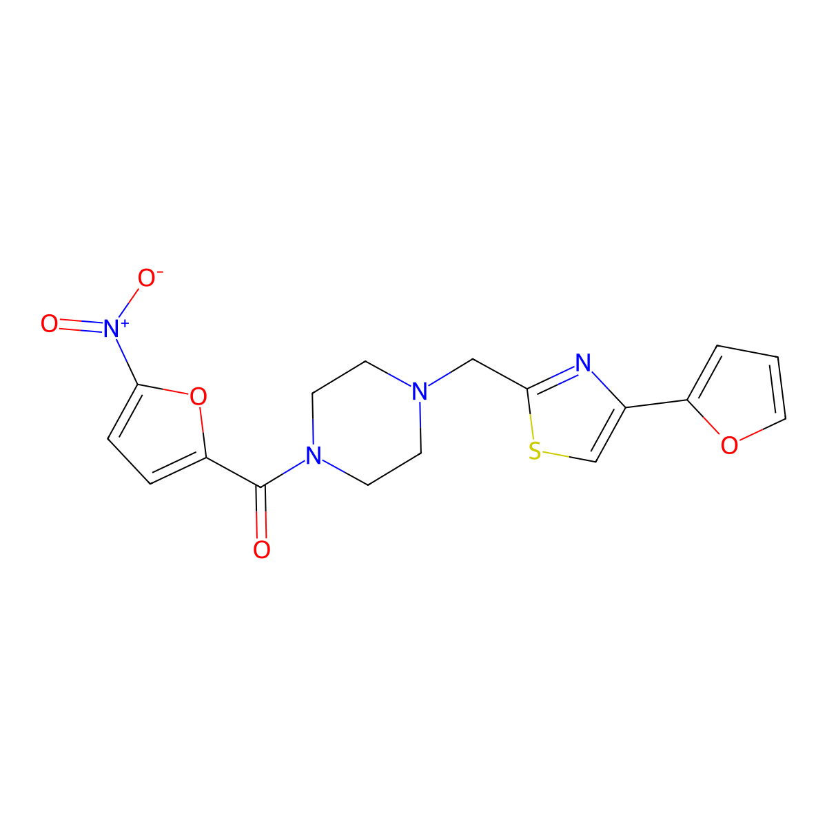 (4-((4-(Furan-2-yl)thiazol-2-yl)methyl)piperazin-1-yl)(5-nitrofuran-2-yl)methanone molecular structure, CAS 1105198-61-5