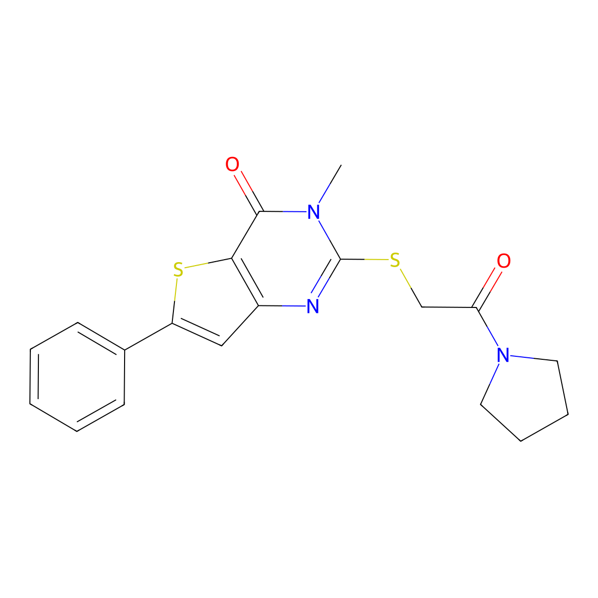 3-methyl-2-{[2-oxo-2-(pyrrolidin-1-yl)ethyl]sulfanyl}-6-phenyl-3H,4H-thieno[3,2-d]pyrimidin-4-one molecular structure, CAS 1105198-62-6