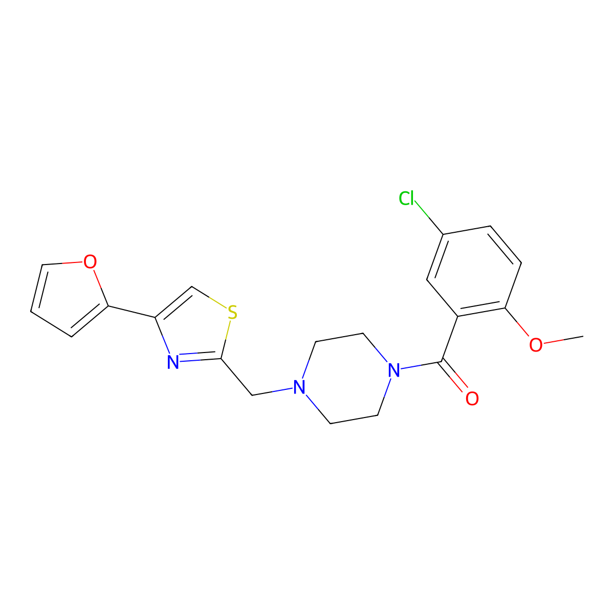 (5-Chloro-2-methoxyphenyl)(4-((4-(furan-2-yl)thiazol-2-yl)methyl)piperazin-1-yl)methanone molecular structure, CAS 1105198-67-1