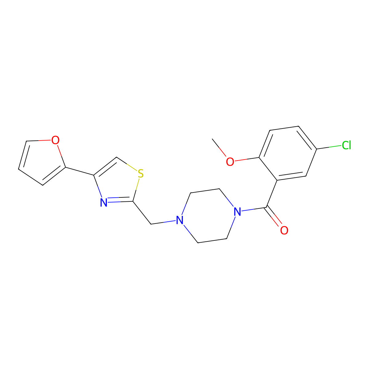 (5-Chloro-2-methoxyphenyl)(4-((4-(furan-2-yl)thiazol-2-yl)methyl)piperazin-1-yl)methanone molecular structure, CAS 1105198-67-1