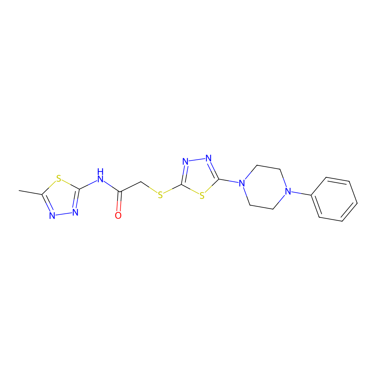 N-(5-methyl-1,3,4-thiadiazol-2-yl)-2-((5-(4-phenylpiperazin-1-yl)-1,3,4-thiadiazol-2-yl)thio)acetamide molecular structure, CAS 1105198-71-7