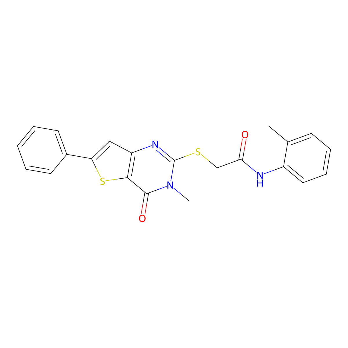 2-((3-methyl-4-oxo-6-phenyl-3,4-dihydrothieno[3,2-d]pyrimidin-2-yl)thio)-N-(o-tolyl)acetamide molecular structure, CAS 1105198-74-0