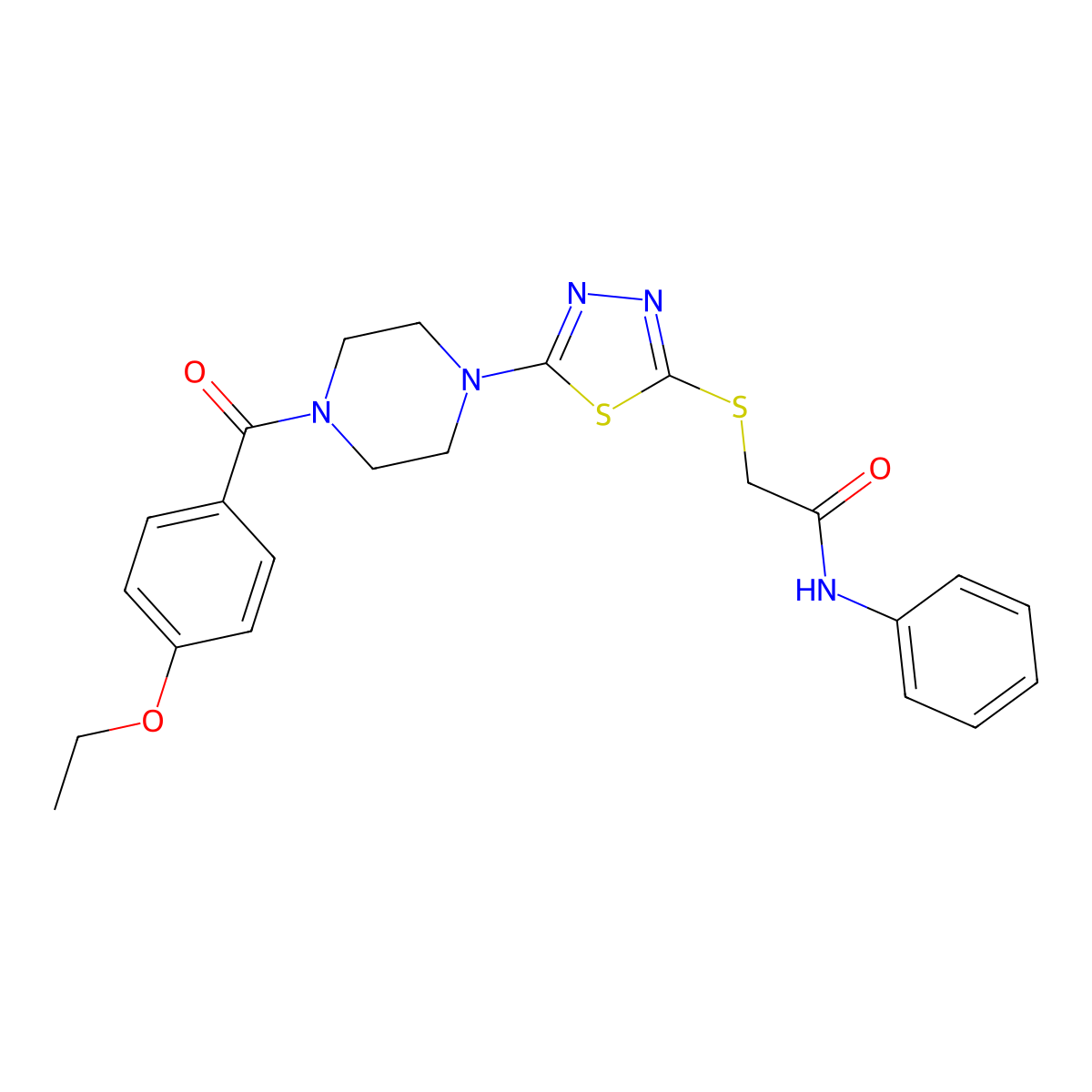 2-((5-(4-(4-ethoxybenzoyl)piperazin-1-yl)-1,3,4-thiadiazol-2-yl)thio)-N-phenylacetamide molecular structure, CAS 1105198-75-1