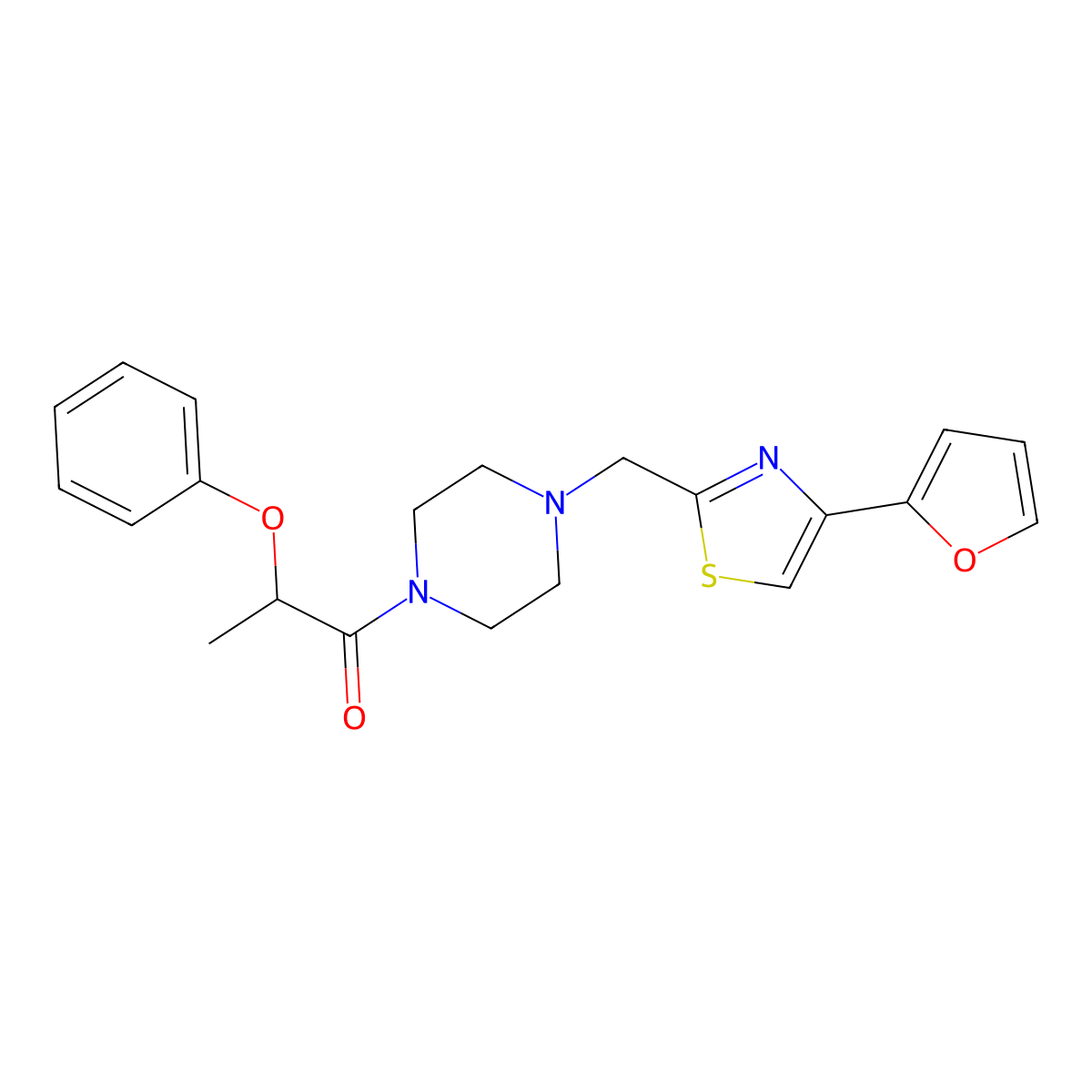 1-(4-((4-(Furan-2-yl)thiazol-2-yl)methyl)piperazin-1-yl)-2-phenoxypropan-1-one molecular structure, CAS 1105198-79-5