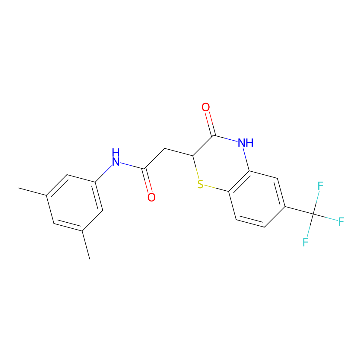 N-(3,5-dimethylphenyl)-2-[3-oxo-6-(trifluoromethyl)-3,4-dihydro-2H-1,4-benzothiazin-2-yl]acetamide molecular structure, CAS 1105198-84-2