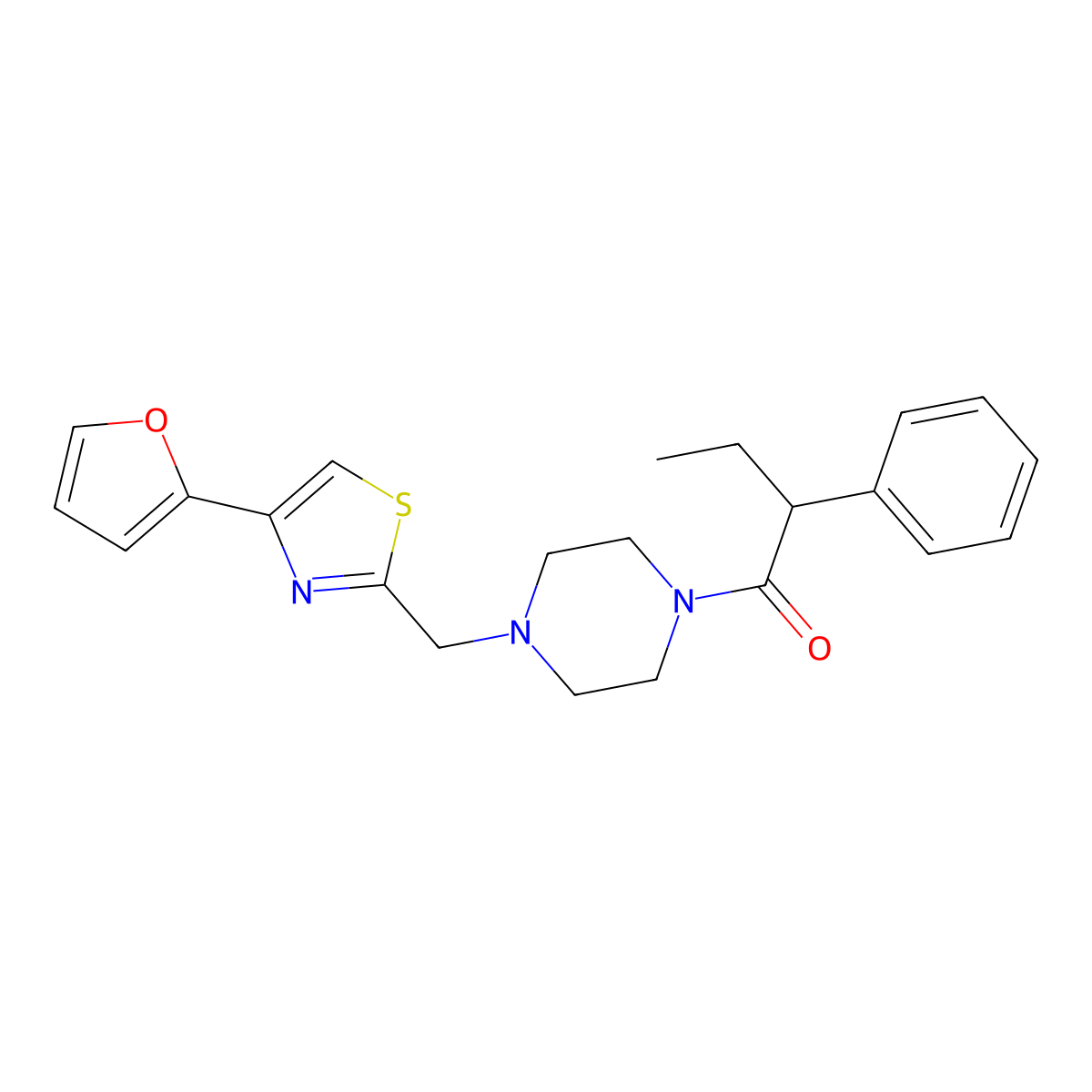 1-(4-((4-(Furan-2-yl)thiazol-2-yl)methyl)piperazin-1-yl)-2-phenylbutan-1-one molecular structure, CAS 1105198-85-3