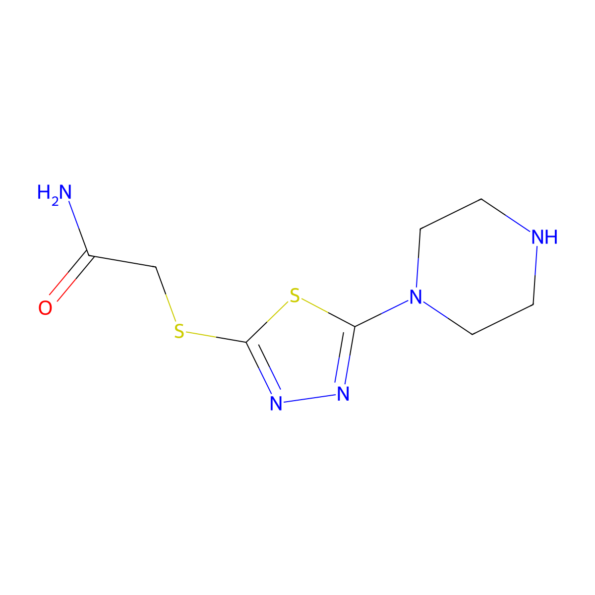 2-{[5-(Piperazin-1-yl)-1,3,4-thiadiazol-2-yl]sulfanyl}acetamide molecular structure, CAS 1105198-88-6