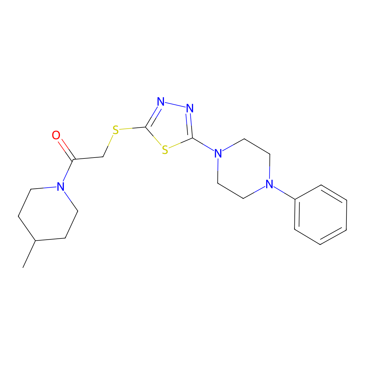 1-(4-Methylpiperidin-1-yl)-2-{[5-(4-phenylpiperazin-1-yl)-1,3,4-thiadiazol-2-yl]sulfanyl}ethan-1-one molecular structure, CAS 1105198-89-7
