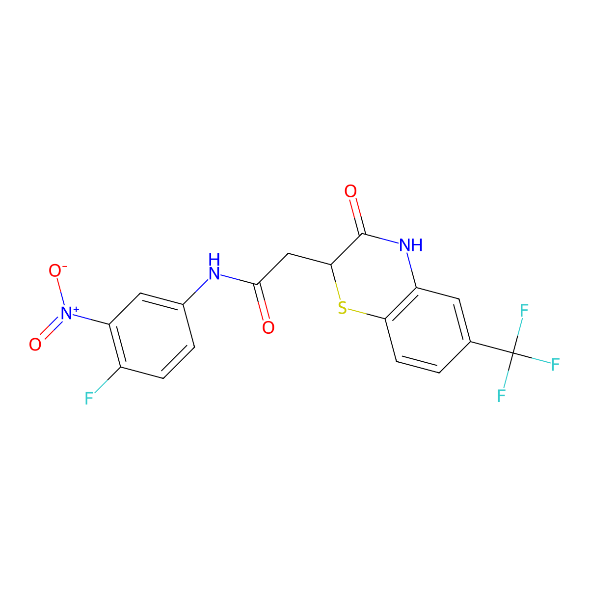 N-(4-fluoro-3-nitrophenyl)-2-[3-oxo-6-(trifluoromethyl)-3,4-dihydro-2H-1,4-benzothiazin-2-yl]acetamide molecular structure, CAS 1105198-90-0