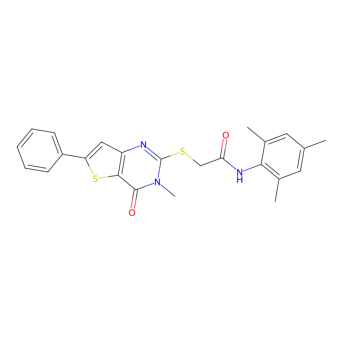 2-({3-methyl-4-oxo-6-phenyl-3H,4H-thieno[3,2-d]pyrimidin-2-yl}sulfanyl)-N-(2,4,6-trimethylphenyl)acetamide molecular structure, CAS 1105198-99-9