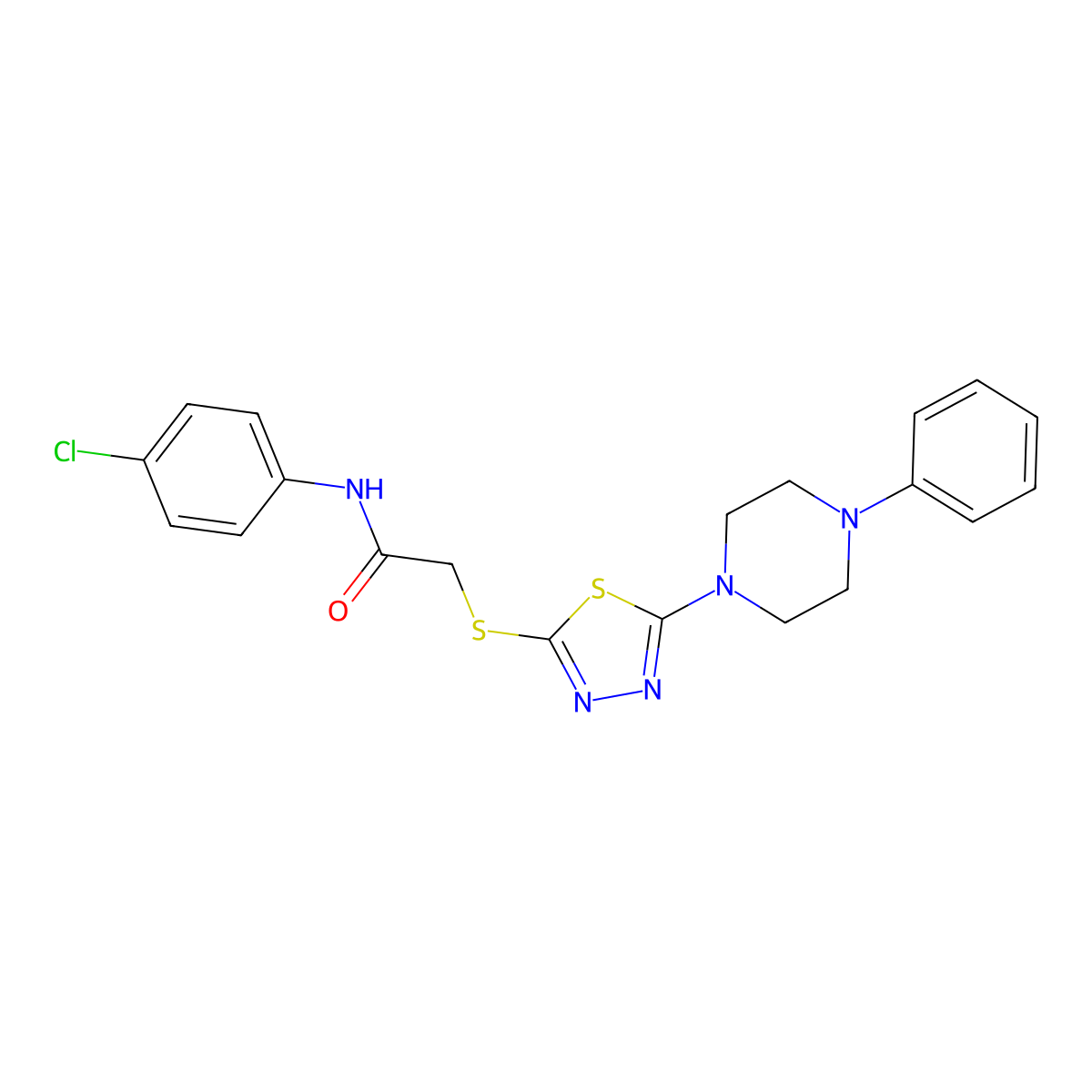 N-(4-chlorophenyl)-2-((5-(4-phenylpiperazin-1-yl)-1,3,4-thiadiazol-2-yl)thio)acetamide molecular structure, CAS 1105199-02-7