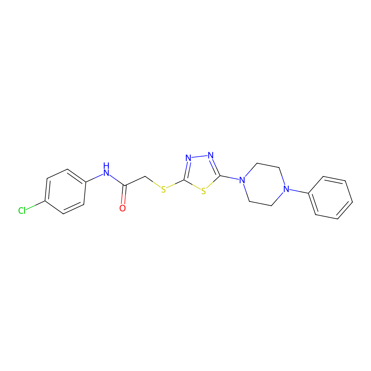 N-(4-chlorophenyl)-2-((5-(4-phenylpiperazin-1-yl)-1,3,4-thiadiazol-2-yl)thio)acetamide molecular structure, CAS 1105199-02-7
