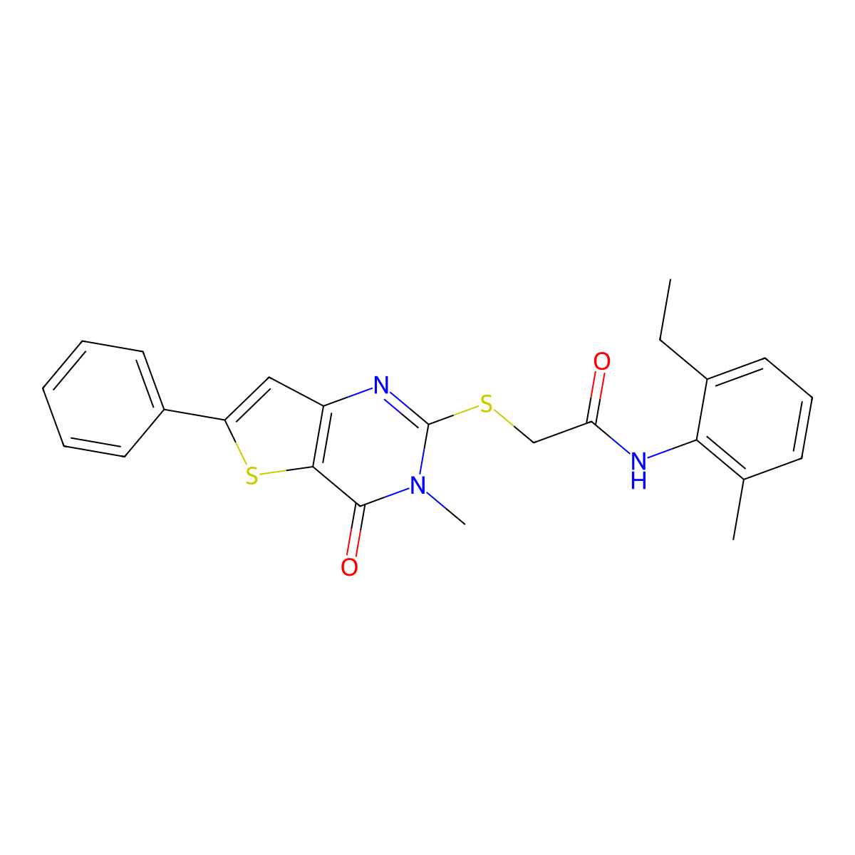 N-(2-ethyl-6-methylphenyl)-2-({3-methyl-4-oxo-6-phenyl-3H,4H-thieno[3,2-d]pyrimidin-2-yl}sulfanyl)acetamide molecular structure, CAS 1105199-06-1