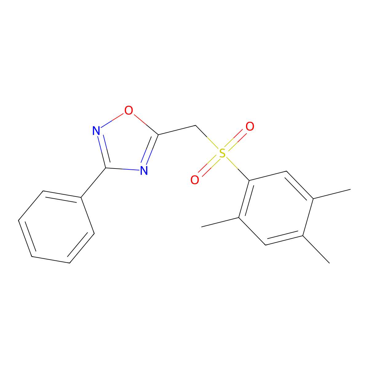 3-Phenyl-5-(((2,4,5-trimethylphenyl)sulfonyl)methyl)-1,2,4-oxadiazole molecular structure, CAS 1105199-11-8