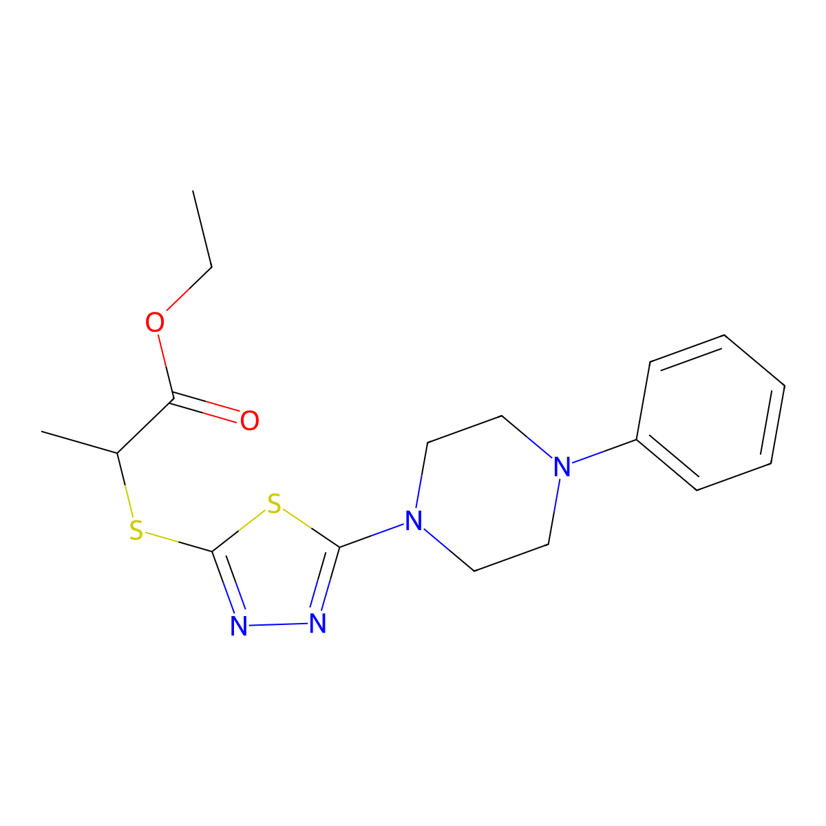 Ethyl 2-((5-(4-phenylpiperazin-1-yl)-1,3,4-thiadiazol-2-yl)thio)propanoate molecular structure, CAS 1105199-20-9