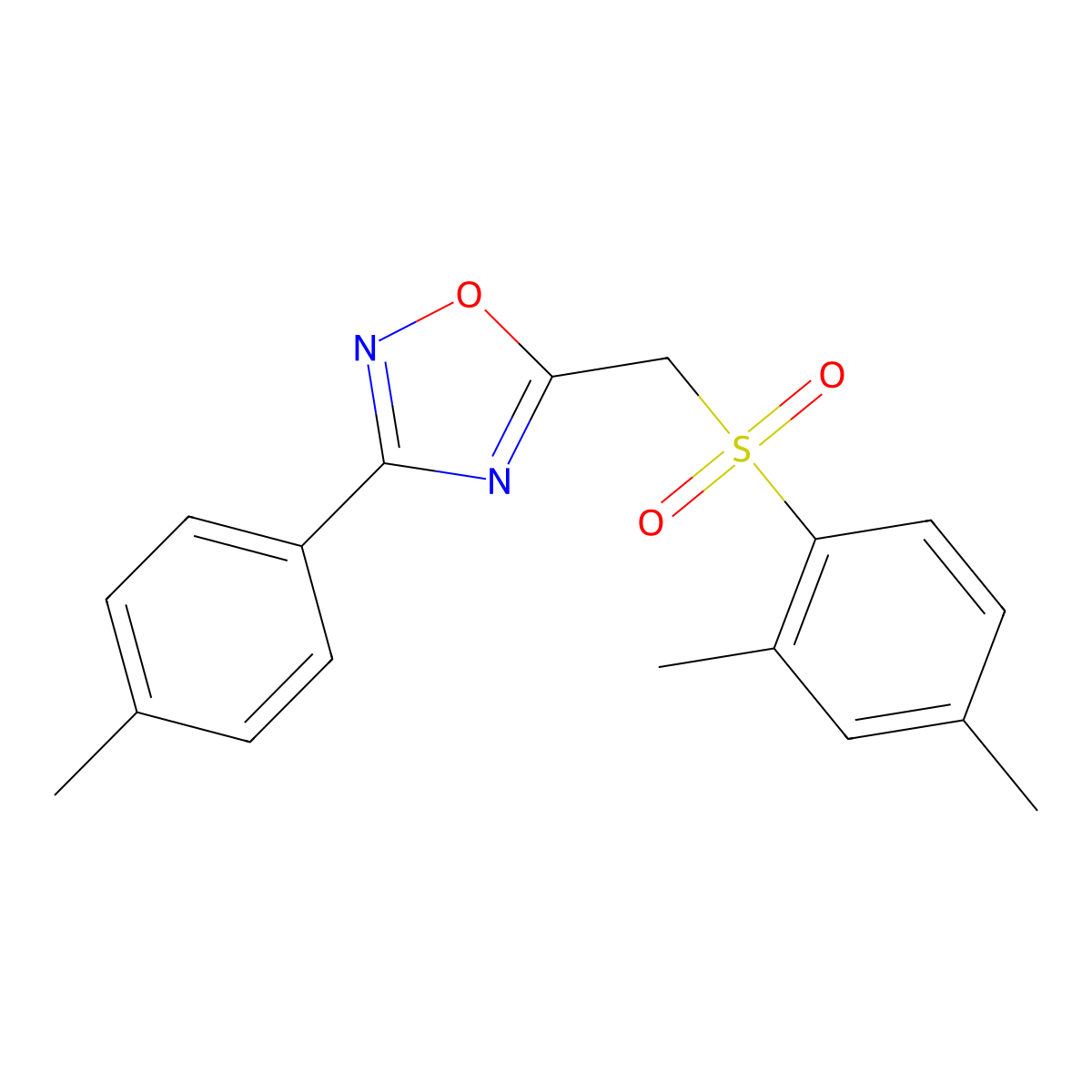 5-(((2,4-Dimethylphenyl)sulfonyl)methyl)-3-(p-tolyl)-1,2,4-oxadiazole molecular structure, CAS 1105199-23-2