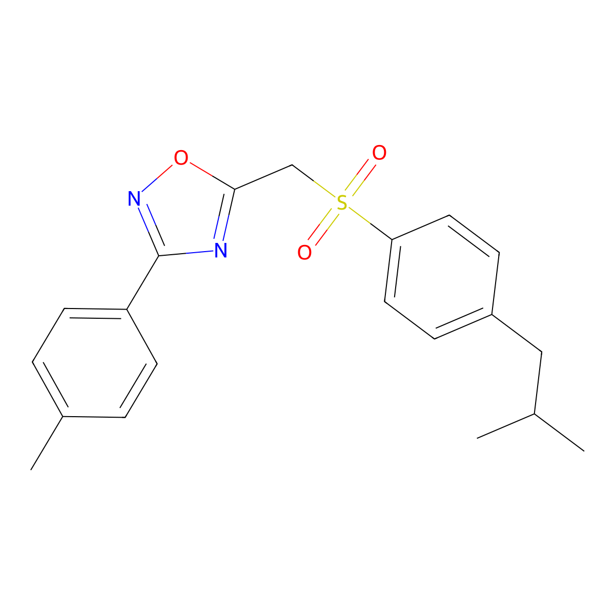 5-(((4-Isobutylphenyl)sulfonyl)methyl)-3-(p-tolyl)-1,2,4-oxadiazole molecular structure, CAS 1105199-29-8