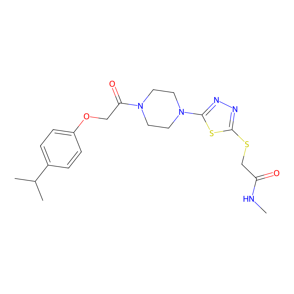 2-((5-(4-(2-(4-isopropylphenoxy)acetyl)piperazin-1-yl)-1,3,4-thiadiazol-2-yl)thio)-N-methylacetamide molecular structure, CAS 1105199-31-2