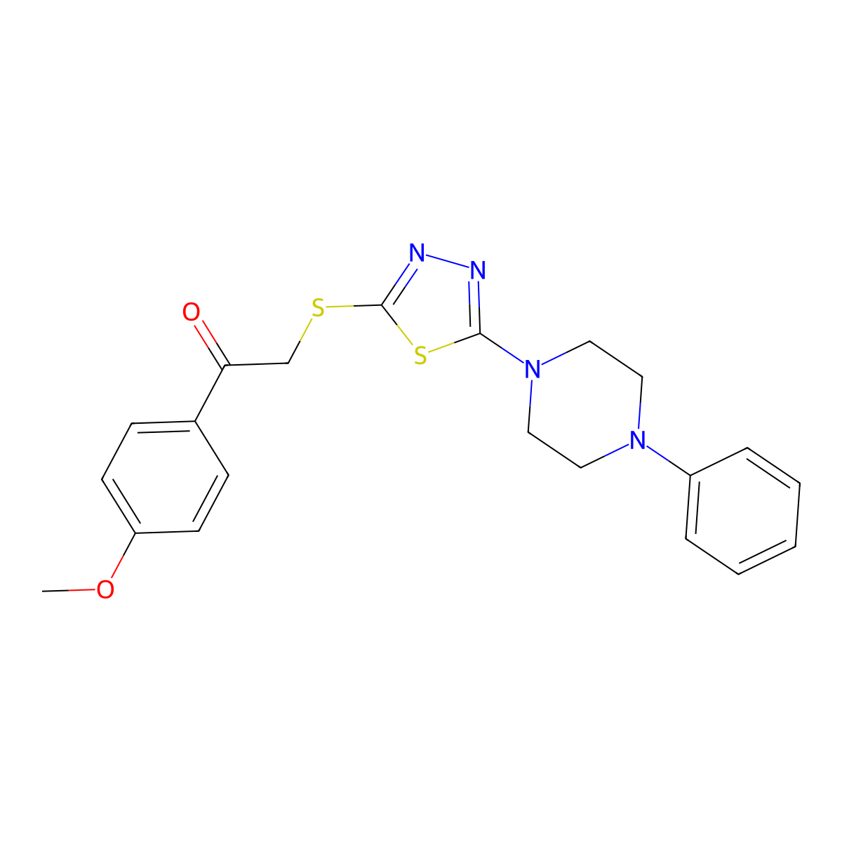 1-(4-Methoxyphenyl)-2-((5-(4-phenylpiperazin-1-yl)-1,3,4-thiadiazol-2-yl)thio)ethanone molecular structure, CAS 1105199-38-9