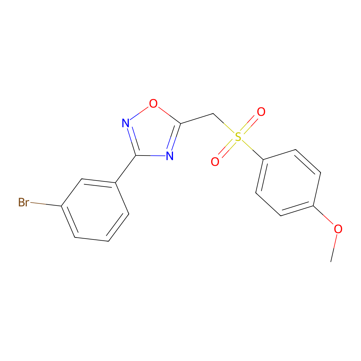 3-(3-Bromophenyl)-5-(((4-methoxyphenyl)sulfonyl)methyl)-1,2,4-oxadiazole molecular structure, CAS 1105199-41-4