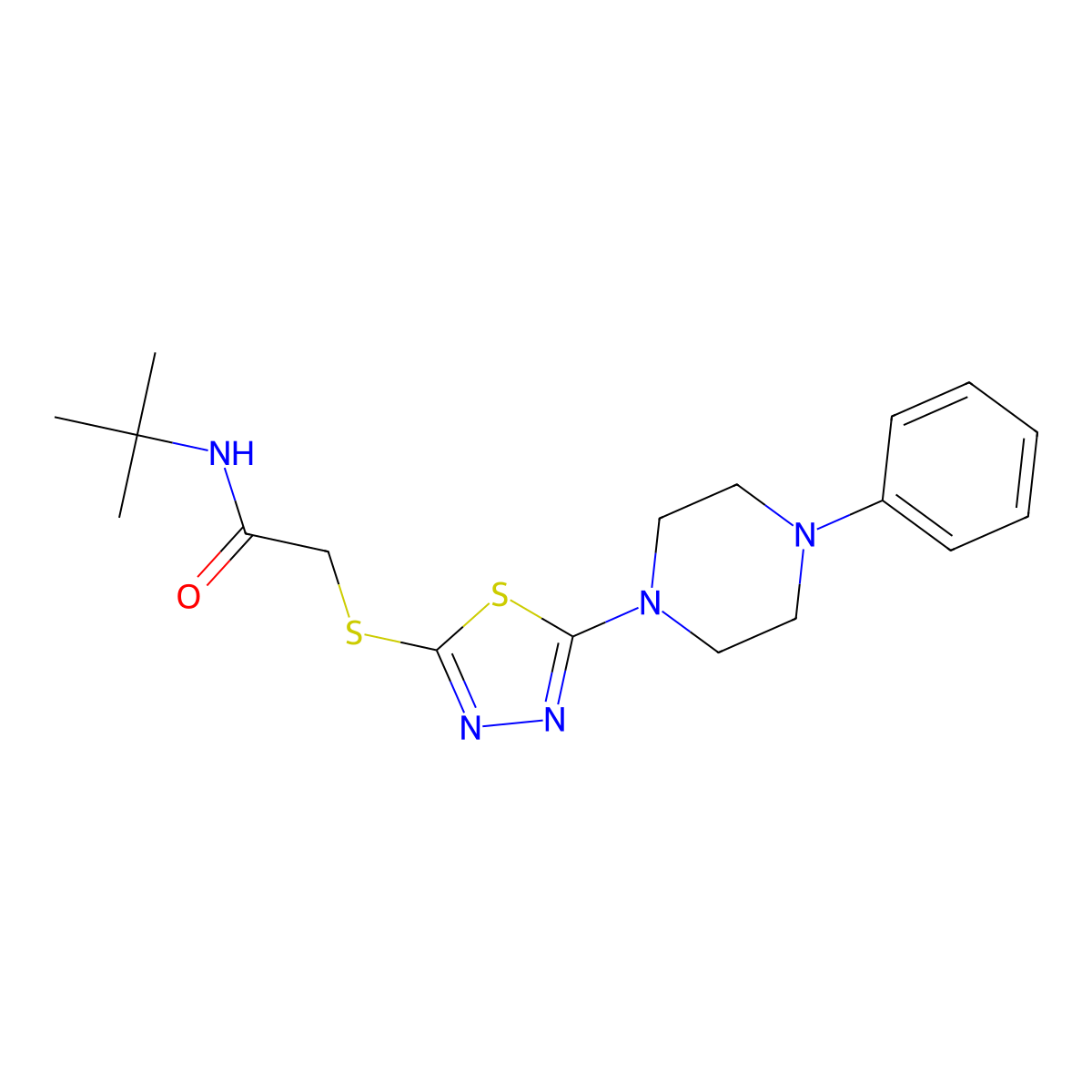 N-(tert-butyl)-2-((5-(4-phenylpiperazin-1-yl)-1,3,4-thiadiazol-2-yl)thio)acetamide molecular structure, CAS 1105199-44-7