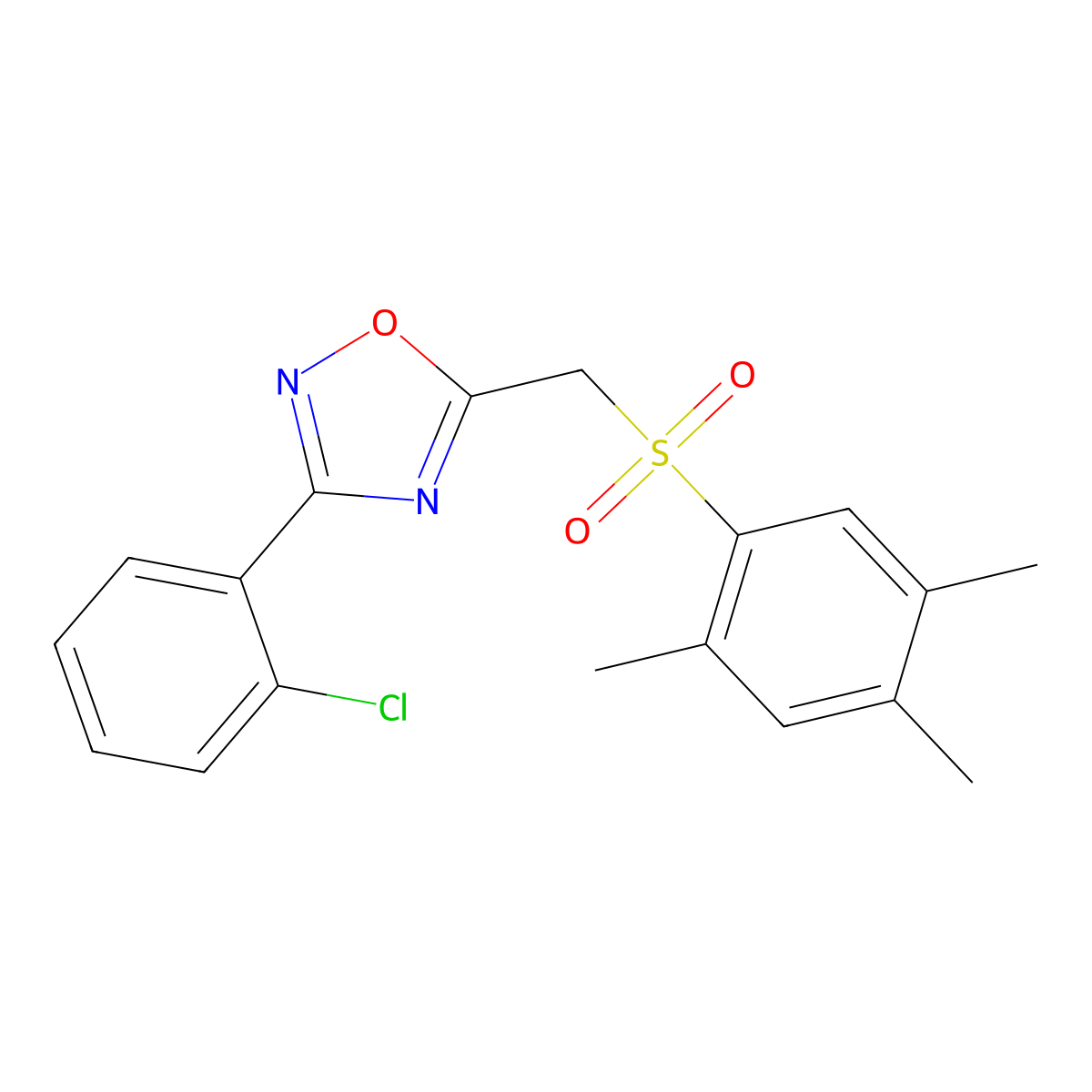 3-(2-Chlorophenyl)-5-(((2,4,5-trimethylphenyl)sulfonyl)methyl)-1,2,4-oxadiazole molecular structure, CAS 1105199-47-0