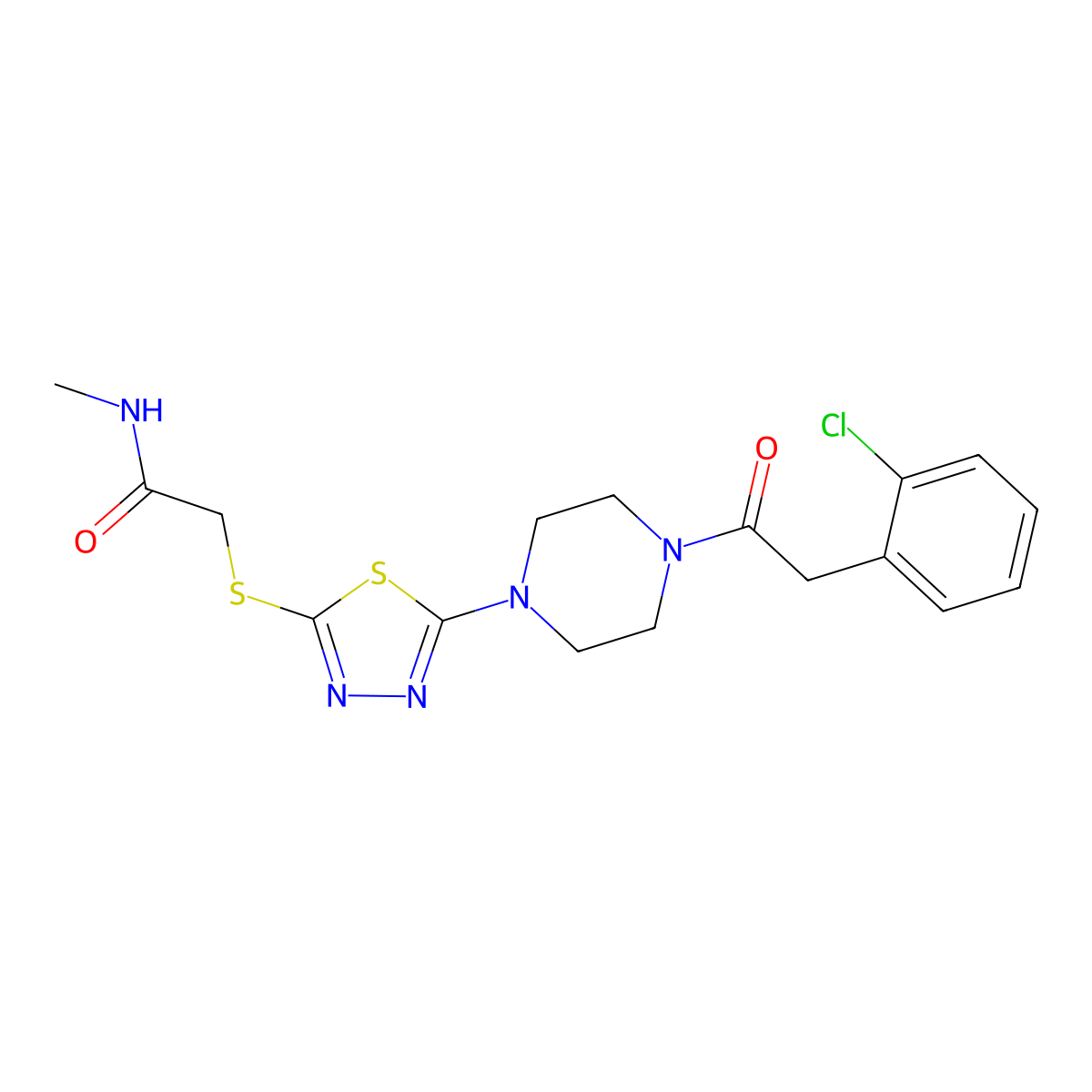 2-((5-(4-(2-(2-chlorophenyl)acetyl)piperazin-1-yl)-1,3,4-thiadiazol-2-yl)thio)-N-methylacetamide molecular structure, CAS 1105199-48-1