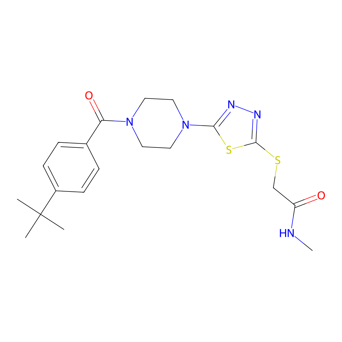 2-((5-(4-(4-(tert-butyl)benzoyl)piperazin-1-yl)-1,3,4-thiadiazol-2-yl)thio)-N-methylacetamide molecular structure, CAS 1105199-54-9