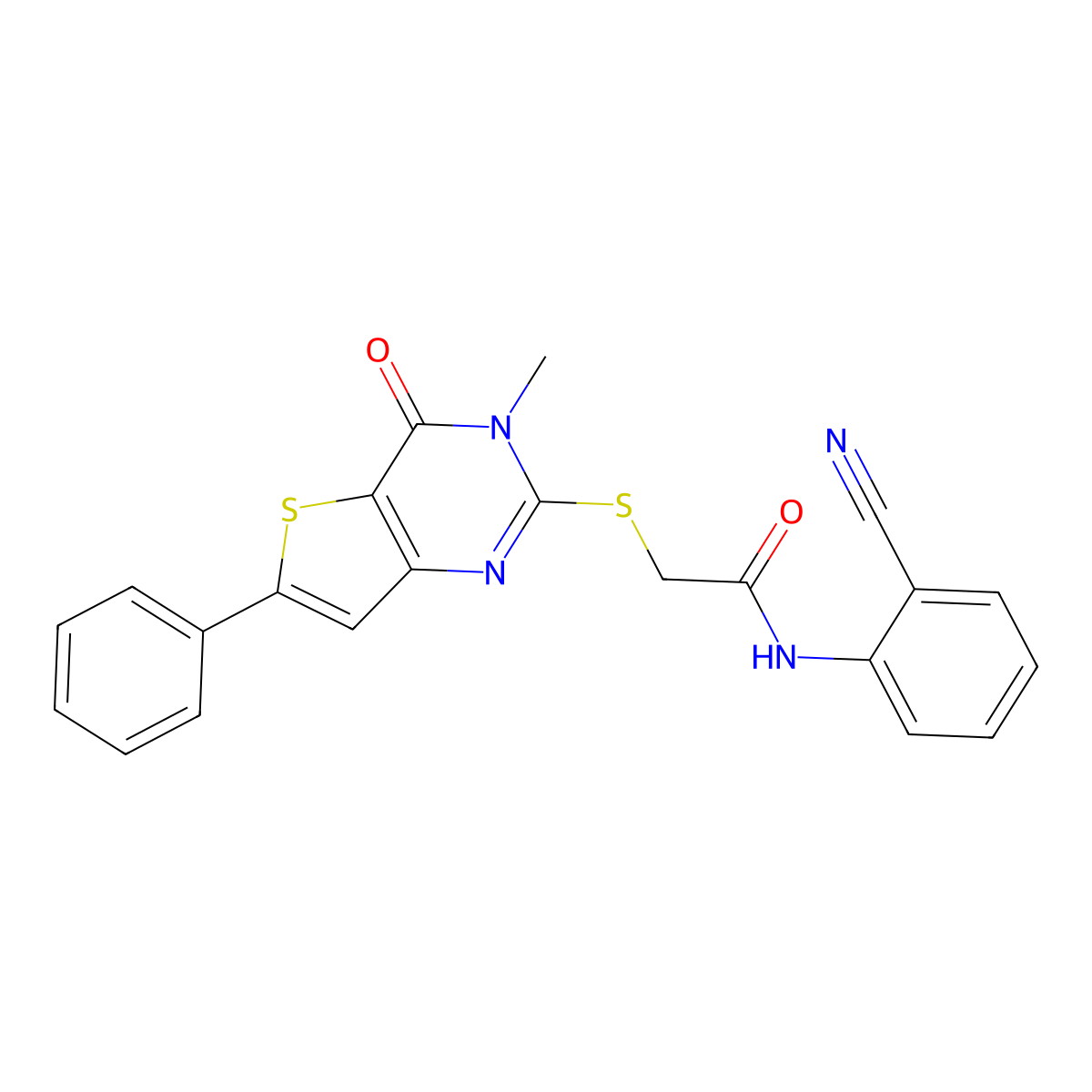 N-(2-cyanophenyl)-2-({3-methyl-4-oxo-6-phenyl-3H,4H-thieno[3,2-d]pyrimidin-2-yl}sulfanyl)acetamide molecular structure, CAS 1105199-57-2