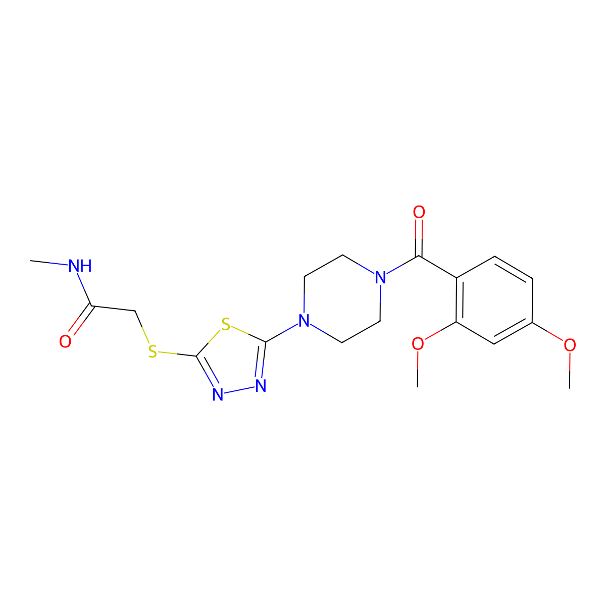 2-((5-(4-(2,4-dimethoxybenzoyl)piperazin-1-yl)-1,3,4-thiadiazol-2-yl)thio)-N-methylacetamide molecular structure, CAS 1105199-61-8