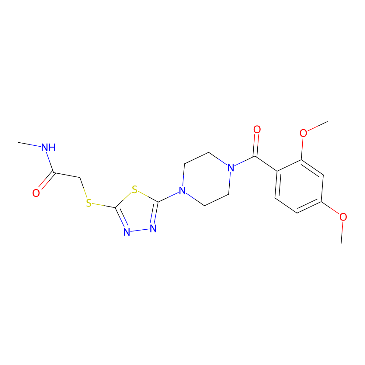 2-((5-(4-(2,4-dimethoxybenzoyl)piperazin-1-yl)-1,3,4-thiadiazol-2-yl)thio)-N-methylacetamide molecular structure, CAS 1105199-61-8