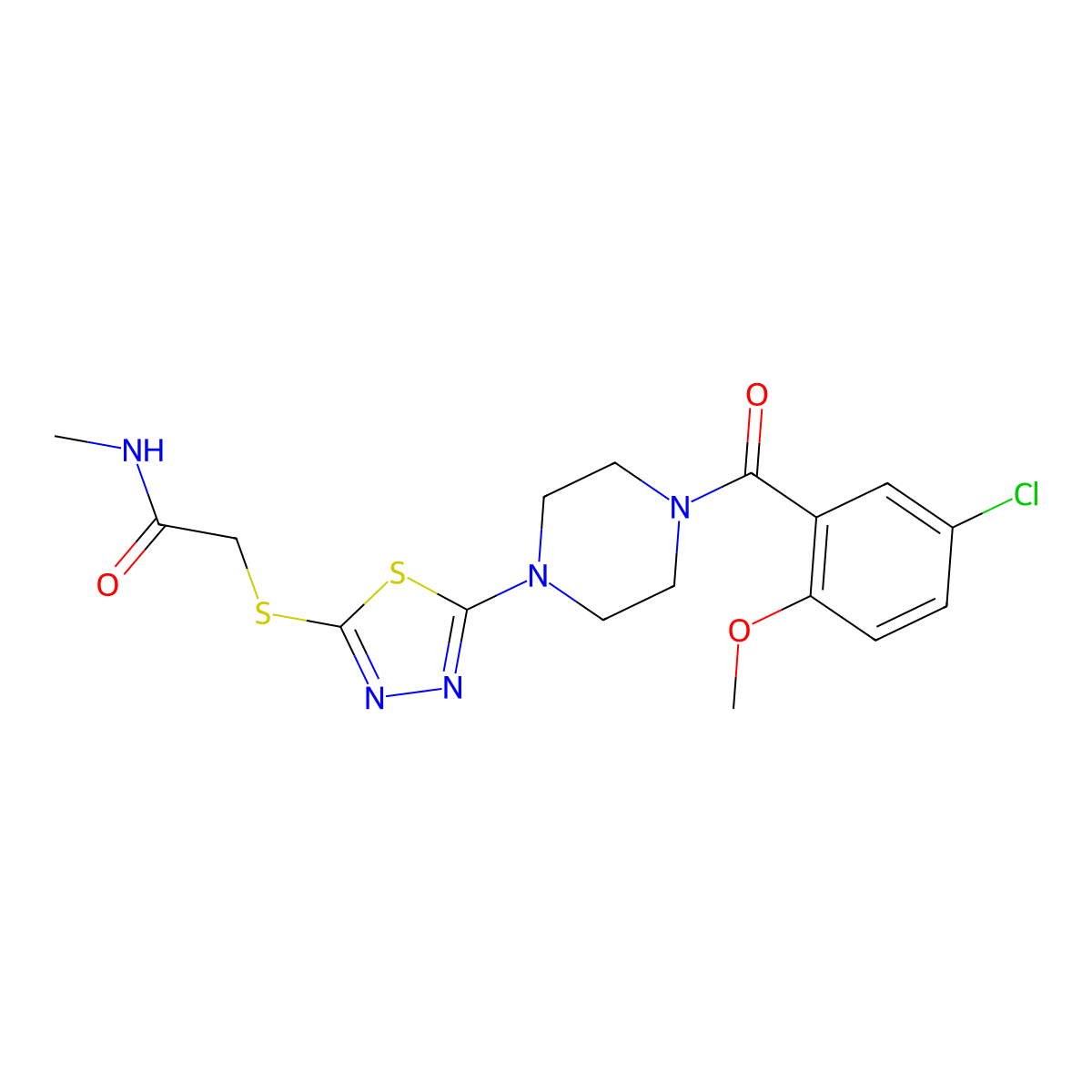 2-((5-(4-(5-chloro-2-methoxybenzoyl)piperazin-1-yl)-1,3,4-thiadiazol-2-yl)thio)-N-methylacetamide molecular structure, CAS 1105199-68-5