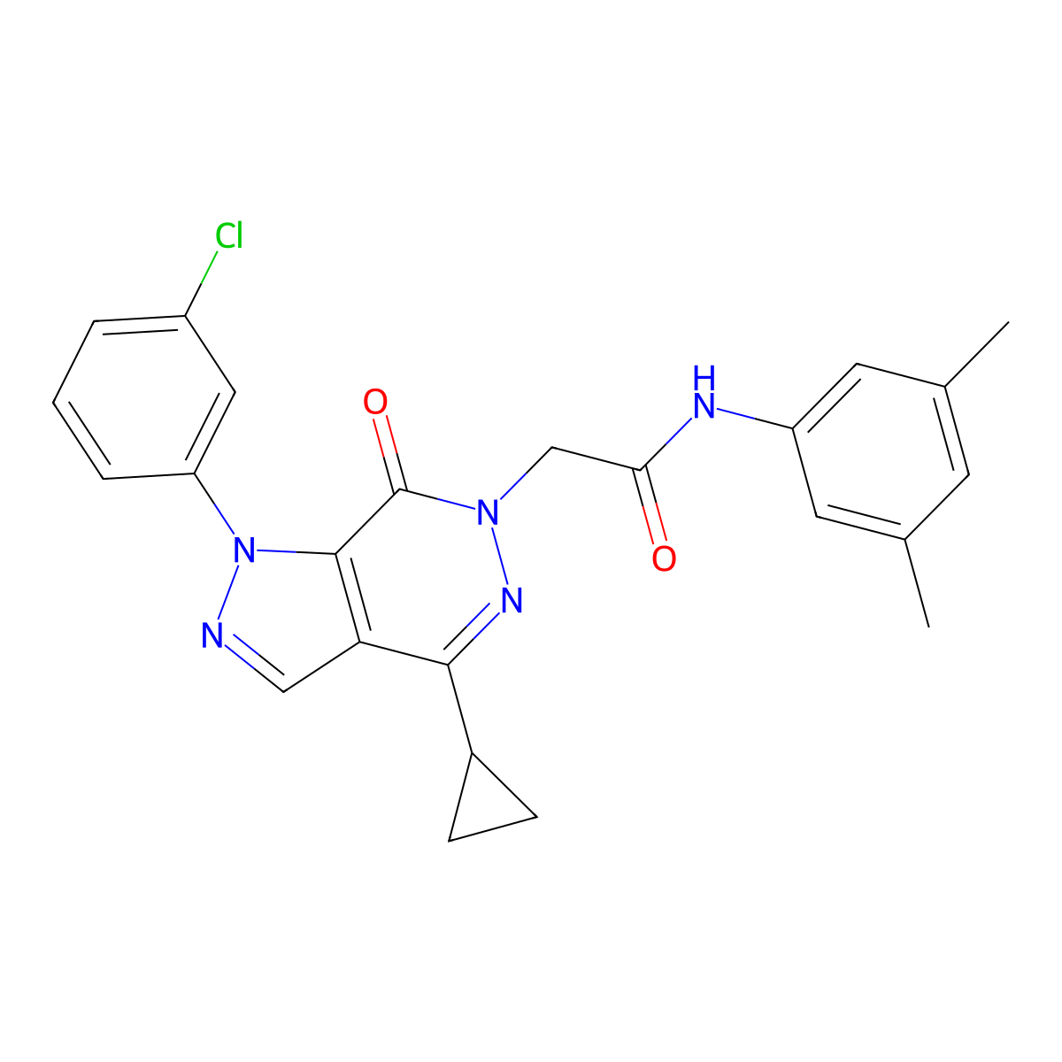 2-(1-(3-chlorophenyl)-4-cyclopropyl-7-oxo-1H-pyrazolo[3,4-d]pyridazin-6(7H)-yl)-N-(3,5-dimethylphenyl)acetamide molecular structure, CAS 1105199-81-2