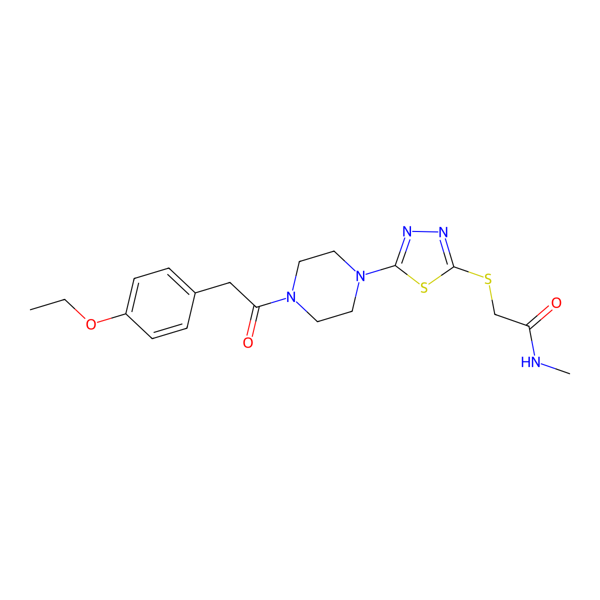 2-((5-(4-(2-(4-ethoxyphenyl)acetyl)piperazin-1-yl)-1,3,4-thiadiazol-2-yl)thio)-N-methylacetamide molecular structure, CAS 1105199-82-3