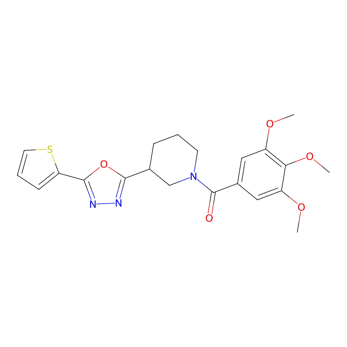 (3-(5-(Thiophen-2-yl)-1,3,4-oxadiazol-2-yl)piperidin-1-yl)(3,4,5-trimethoxyphenyl)methanone molecular structure, CAS 1105199-83-4