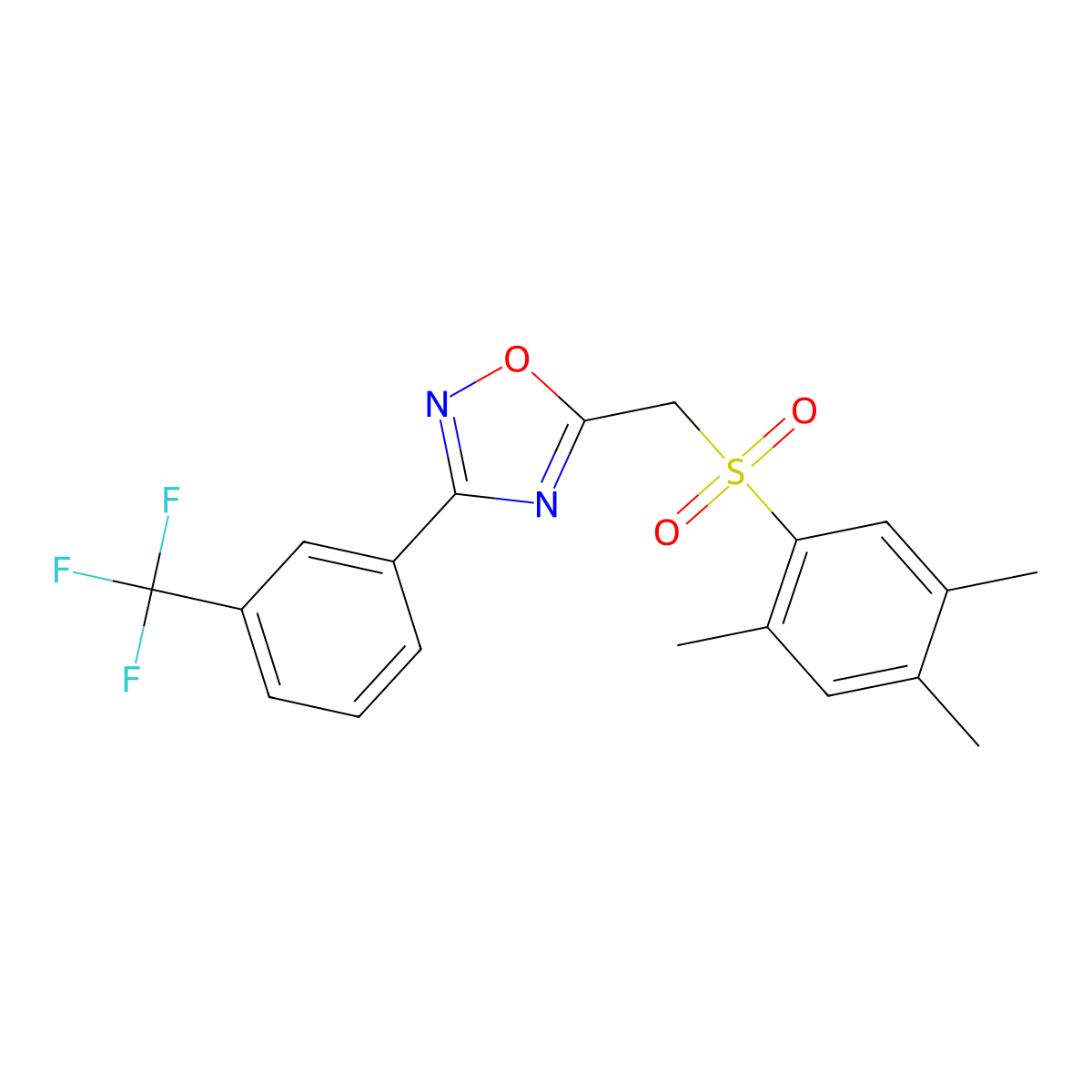3-(3-(Trifluoromethyl)phenyl)-5-(((2,4,5-trimethylphenyl)sulfonyl)methyl)-1,2,4-oxadiazole molecular structure, CAS 1105199-87-8