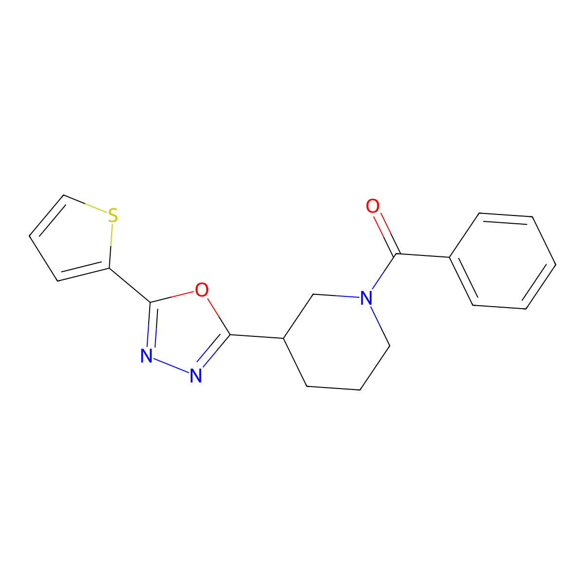 Phenyl(3-(5-(thiophen-2-yl)-1,3,4-oxadiazol-2-yl)piperidin-1-yl)methanone molecular structure, CAS 1105199-90-3