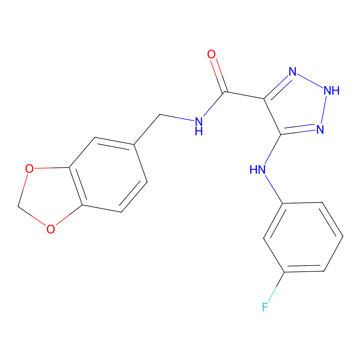 N-[(2H-1,3-benzodioxol-5-yl)methyl]-5-[(3-fluorophenyl)amino]-1H-1,2,3-triazole-4-carboxamide molecular structure, CAS 1105200-05-2