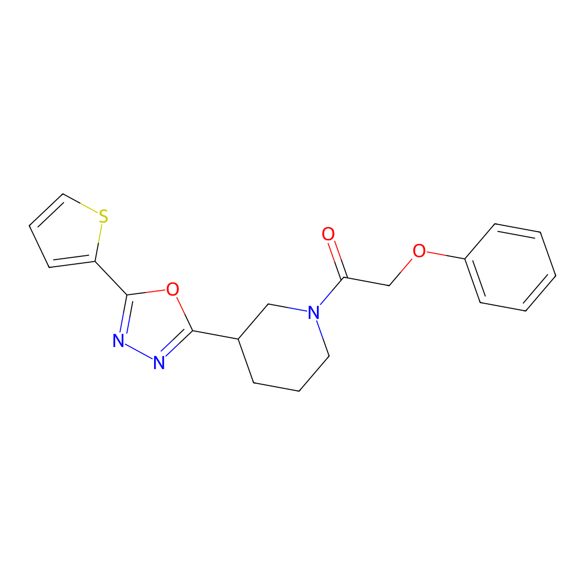 2-Phenoxy-1-(3-(5-(thiophen-2-yl)-1,3,4-oxadiazol-2-yl)piperidin-1-yl)ethanone molecular structure, CAS 1105200-12-1