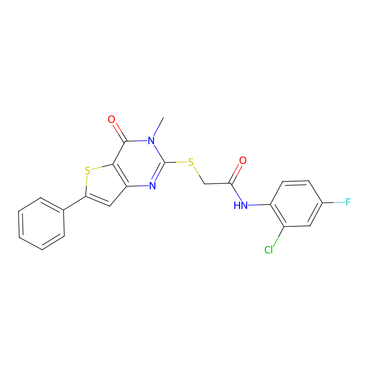 N-(2-chloro-4-fluorophenyl)-2-({3-methyl-4-oxo-6-phenyl-3H,4H-thieno[3,2-d]pyrimidin-2-yl}sulfanyl)acetamide molecular structure, CAS 1105200-15-4