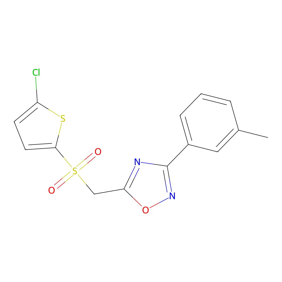 5-(((5-Chlorothiophen-2-yl)sulfonyl)methyl)-3-(m-tolyl)-1,2,4-oxadiazole molecular structure, CAS 1105200-17-6