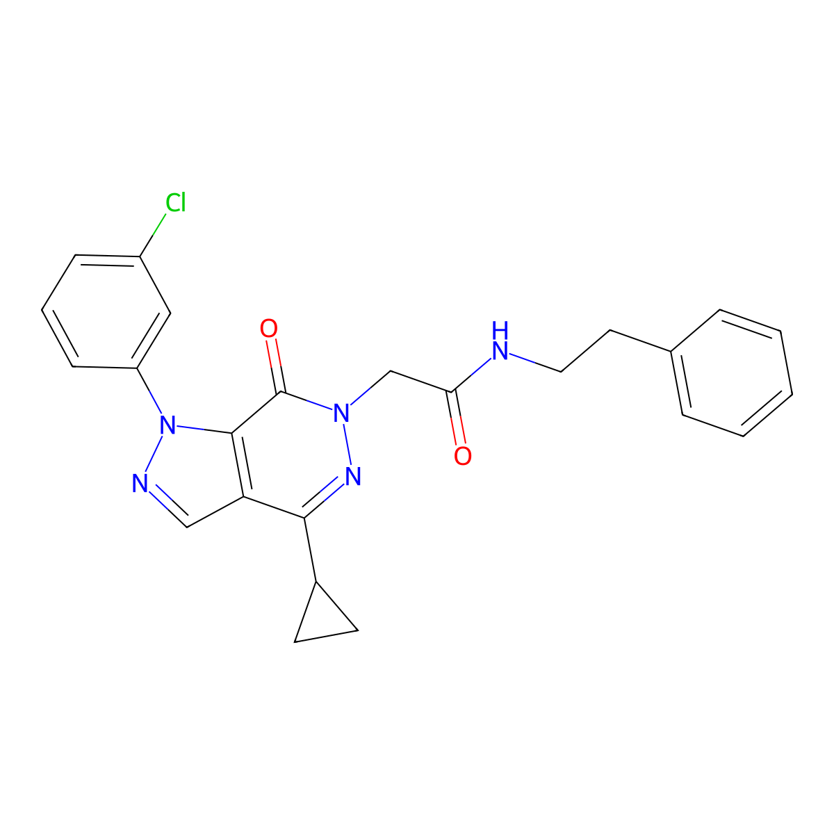 2-(1-(3-chlorophenyl)-4-cyclopropyl-7-oxo-1H-pyrazolo[3,4-d]pyridazin-6(7H)-yl)-N-phenethylacetamide molecular structure, CAS 1105200-18-7
