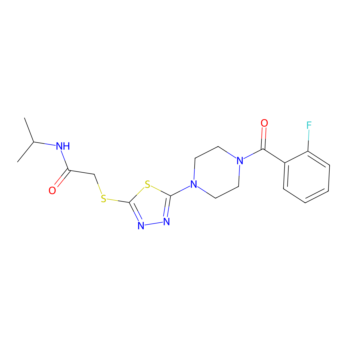 2-((5-(4-(2-fluorobenzoyl)piperazin-1-yl)-1,3,4-thiadiazol-2-yl)thio)-N-isopropylacetamide molecular structure, CAS 1105200-19-8