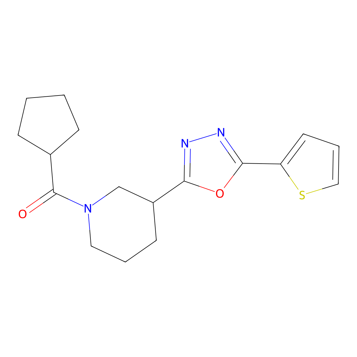 Cyclopentyl(3-(5-(thiophen-2-yl)-1,3,4-oxadiazol-2-yl)piperidin-1-yl)methanone molecular structure, CAS 1105200-20-1