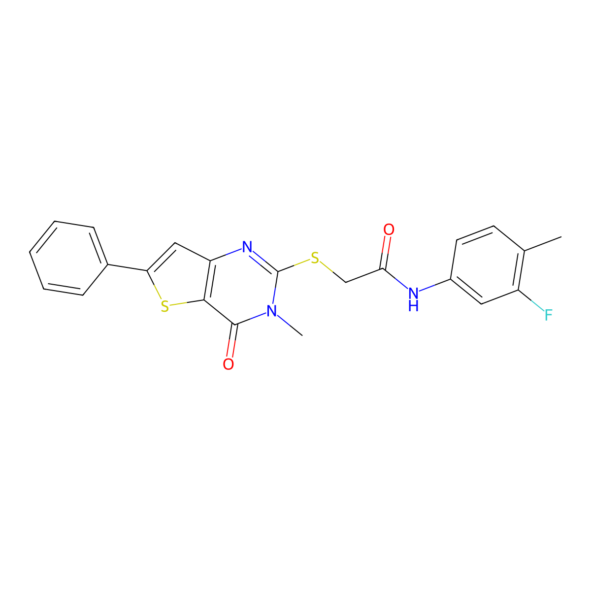 N-(3-fluoro-4-methylphenyl)-2-((3-methyl-4-oxo-6-phenyl-3,4-dihydrothieno[3,2-d]pyrimidin-2-yl)thio)acetamide molecular structure, CAS 1105200-23-4