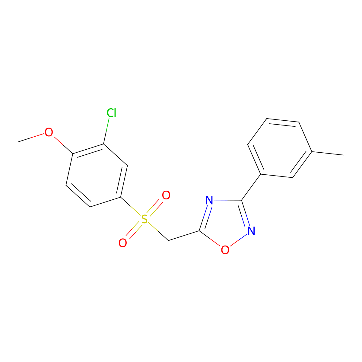 5-(((3-Chloro-4-methoxyphenyl)sulfonyl)methyl)-3-(m-tolyl)-1,2,4-oxadiazole molecular structure, CAS 1105200-25-6