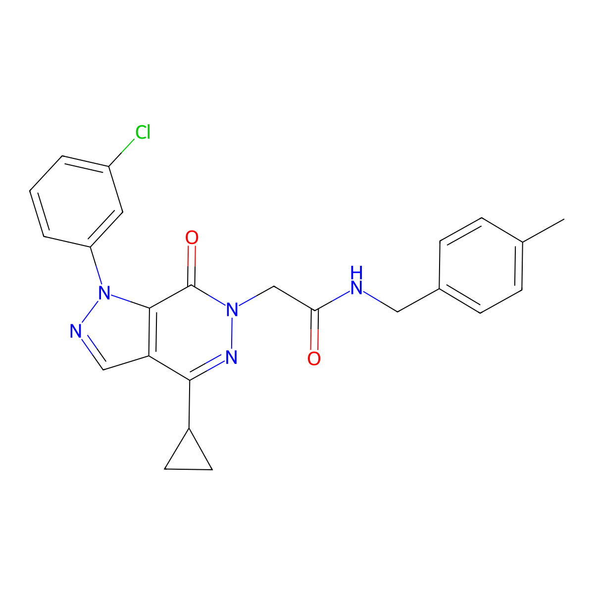 2-(1-(3-chlorophenyl)-4-cyclopropyl-7-oxo-1H-pyrazolo[3,4-d]pyridazin-6(7H)-yl)-N-(4-methylbenzyl)acetamide molecular structure, CAS 1105200-26-7