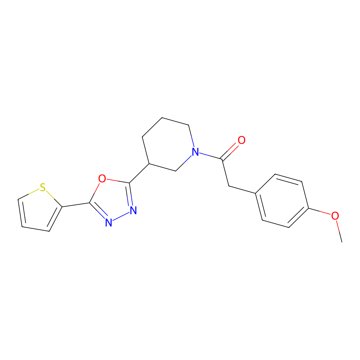2-(4-Methoxyphenyl)-1-{3-[5-(thiophen-2-yl)-1,3,4-oxadiazol-2-yl]piperidin-1-yl}ethan-1-one molecular structure, CAS 1105200-28-9