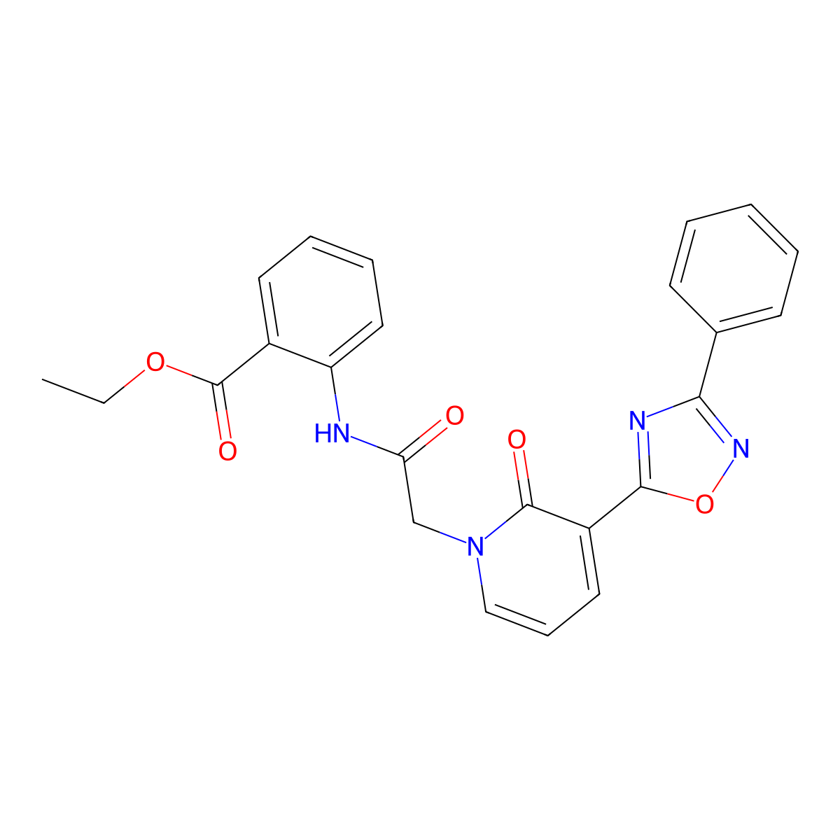 ethyl 2-({[2-oxo-3-(3-phenyl-1,2,4-oxadiazol-5-yl)pyridin-1(2H)-yl]acetyl}amino)benzoate molecular structure, CAS 1105200-33-6
